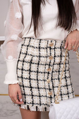 TWEED SKIRT BUTTONS WHITE & BLACK